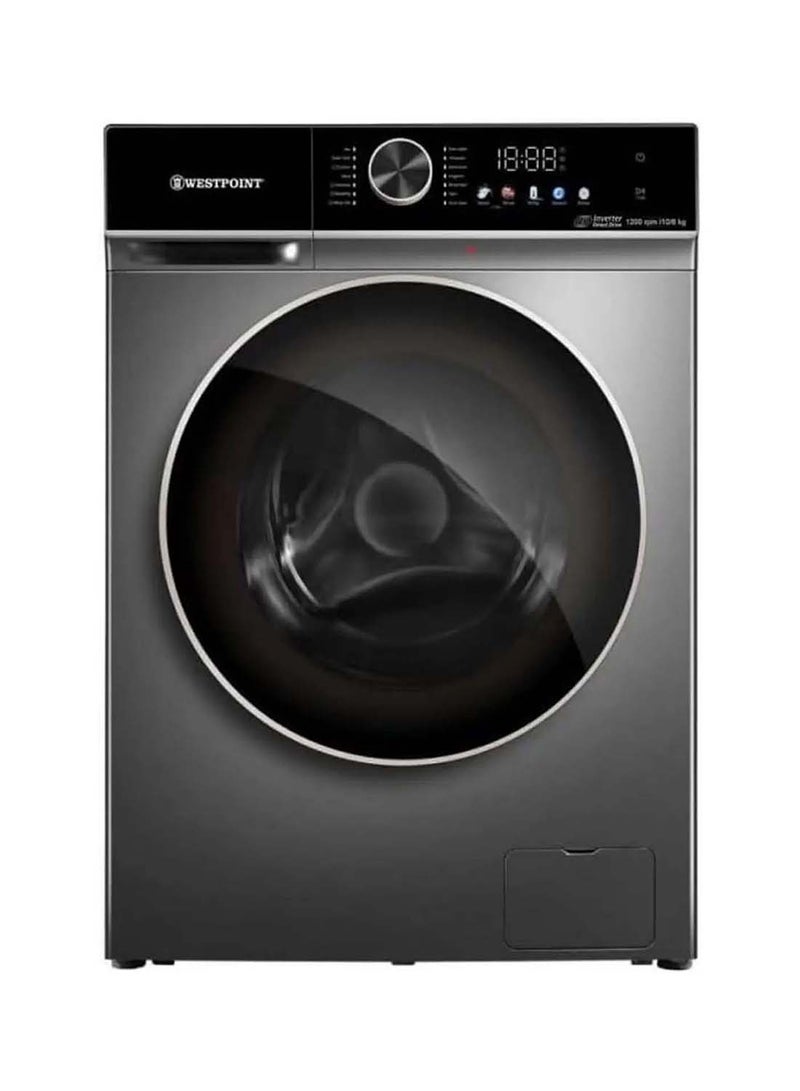 Westpoint Front Load 10Kg Washer & 7Kg Dryer, 1200 RPM, 14 Programs, Direct Drive Motor, 15 min Quick wash, Chrome Door Frame & Button, Silver, WDMT-1012E24.S WDMT-1012E24.S silver