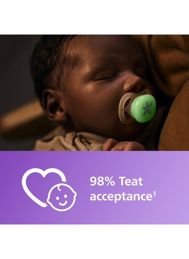 مهدئات الليل ألترا ستارت، مصاصات تقويم الأسنان مصممة للمواليد الجدد، تتوهج في الظلام، حلمة سيليكون متناظرة، خالية من BPA، مع علبة تعقيم/حمل، عبوة من 2 - Image 3