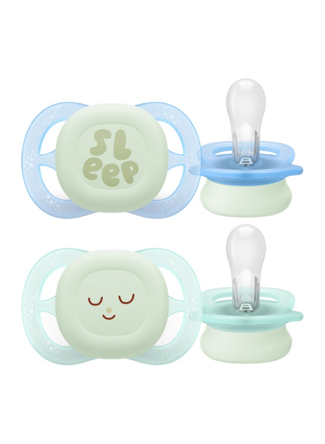 مهدئات الليل ألترا ستارت، مصاصة تقويم الأسنان مصممة للمواليد الجدد، تتوهج في الظلام، حلمة سيليكون متناظرة، خالية من BPA، مع علبة تعقيم/حمل، عبوة من 2، نموذج SCF075/08 - Image 1