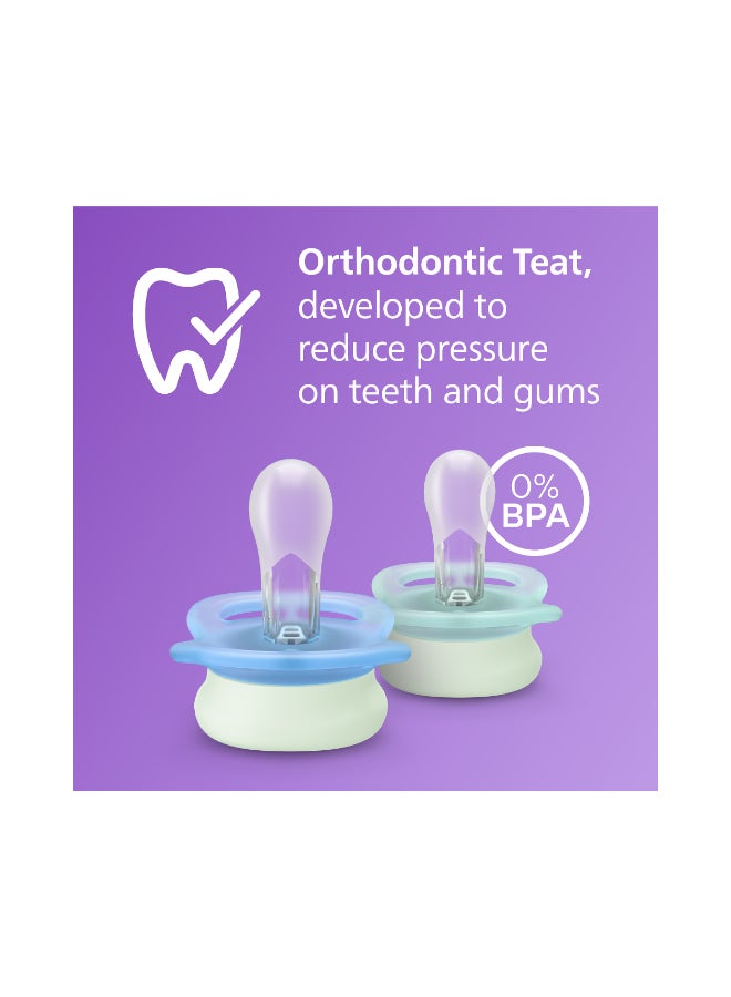 مهدئات الليل ألترا ستارت، مصاصة تقويم الأسنان مصممة للمواليد الجدد، تتوهج في الظلام، حلمة سيليكون متناظرة، خالية من BPA، مع علبة تعقيم/حمل، عبوة من 2، نموذج SCF075/08 - Image 2