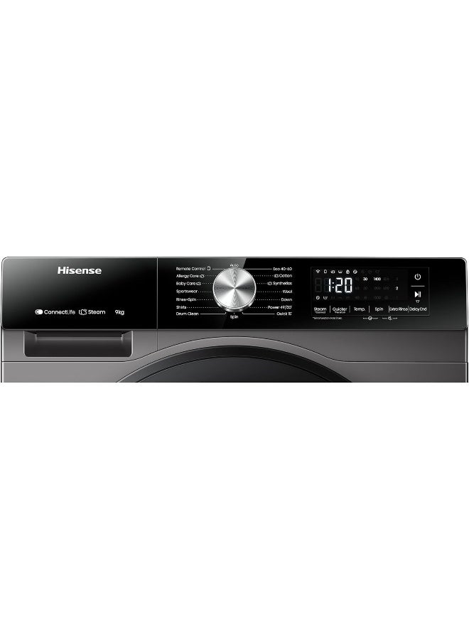 Hisense WF3S9043BT 3S Series 9 Kg Washing Machine with Inverter Motor, Smart WiFi, 1400 RPM, 15 Programs, Auto Wash, Titanium Grey WF3S9043BT black - Image 5