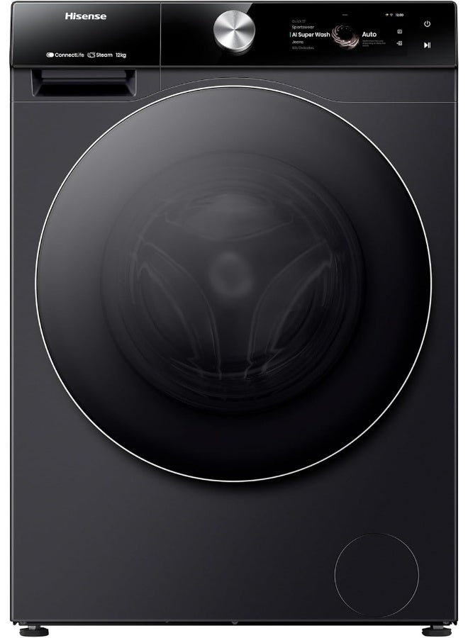 Hisense WF7S1247BB 7S Series 12 Kg Washing Machine with Inverter Motor, Smart WiFi, AI Super Wash Technology, 1400 RPM, Smart Energy Monitoring, 20 Programs, Auto Dosing System - Premium Black WF7S1247BB black - Image 1