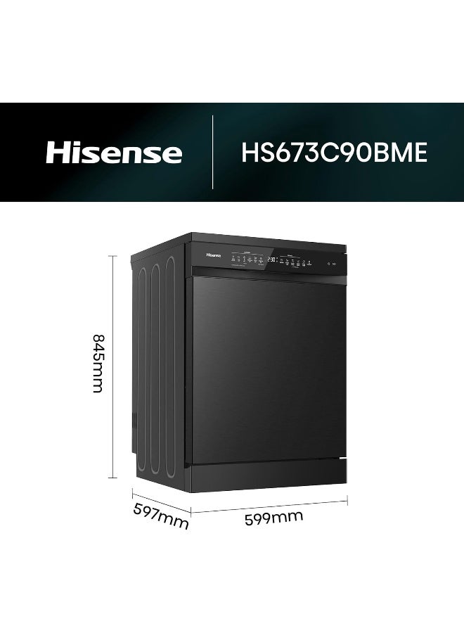 Hisense Dishwasher - 16 sets WIFI Inverter, Smart dry, Corner boost- HS673C90BME HS673C90BME black - Image 3