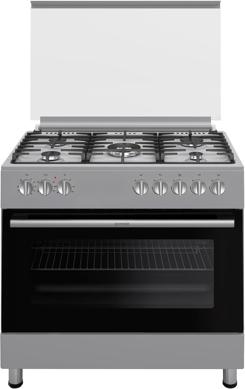 جورنجي موقد غاز قائم من غورينجي 90 سم GK9221S - موقد غاز فاخر بخمسة شعلات مع فرن سعة 105 لتر ودعامات من الحديد الزهر - Image 1