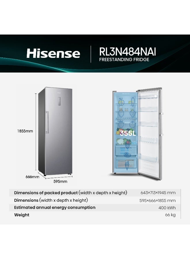 Hisense Upright Fridge with Digital Display, Metal Tech Cooling, Total No Frost - RL3N484NAI RL3N484NA silver - Image 3