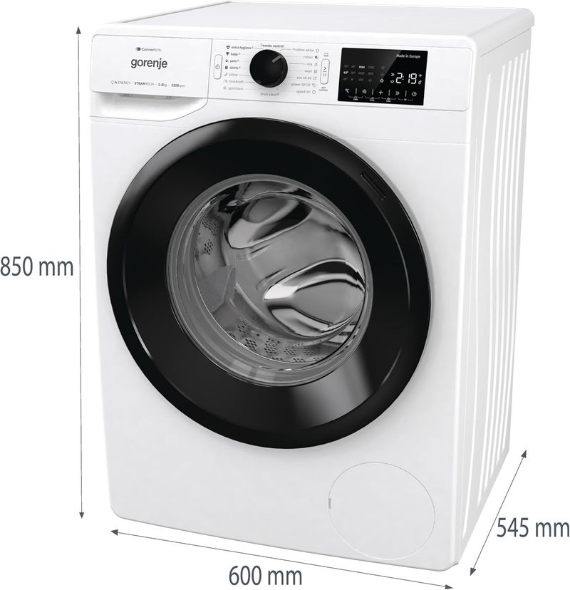جورنجي غسالة ملابس أمامية Gorenje WPNEI82A1SWIFI سعة 8 كجم – تحكم ذكي عبر الواي فاي، 1200 دورة في الدقيقة، محرك عاكس، تقنية البخار، غسيل سريع وقوي، أبيض - Image 3