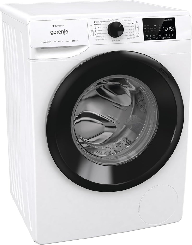 جورنجي غسالة ملابس أمامية Gorenje WPNEI82A1SWIFI سعة 8 كجم – تحكم ذكي عبر الواي فاي، 1200 دورة في الدقيقة، محرك عاكس، تقنية البخار، غسيل سريع وقوي، أبيض - Image 4