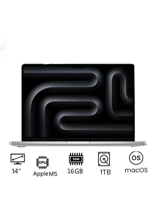 Apple New M5 Macbook Pro 2025 Laptop With 14‑inch XDR Retina Display, M5 chip with 10-core CPU, 10-core GPU Processor/16GB RAM/1TB SSD/MacOS English/Arabic silver - Image 1