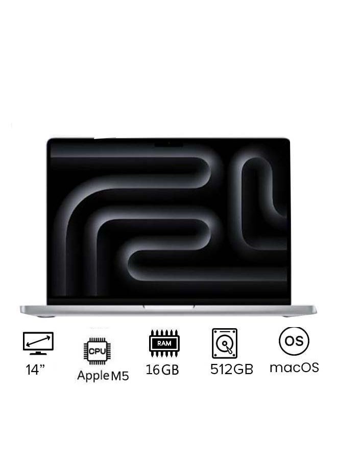 ابل  New M5 Macbook Pro 2025 Laptop With 14‑inch XDR Retina Display, M5 chip with 10-core CPU, 10-core GPU Processor/16GB RAM/512GB SSD/MacOS English/Arabic silver - Image 1