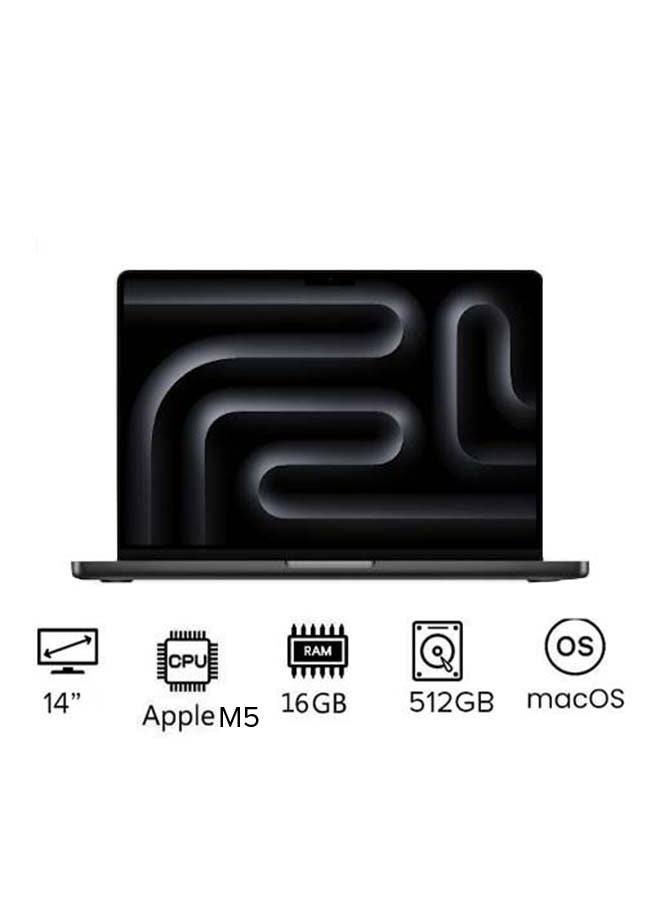 ابل  New M5 Macbook Pro 2025 MDE04 Laptop With 14‑inch XDR Retina Display, M5 chip with 10-core CPU, 10-core GPU Processor/16GB RAM/512GB SSD/MacOS English/Arabic Space Black - Image 1