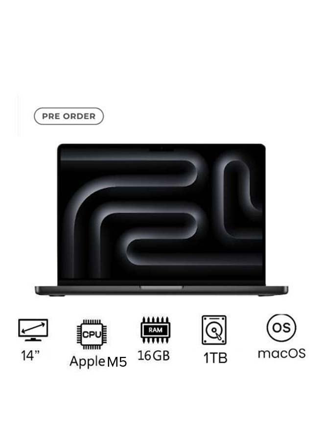 Apple New M5 Macbook Pro 2025 MDE14 Laptop With 14‑inch XDR Retina Display, M5 chip with 10-core CPU, 10-core GPU Processor/16GB RAM/1TB SSD/MacOS English/Arabic Space Black - Image 1