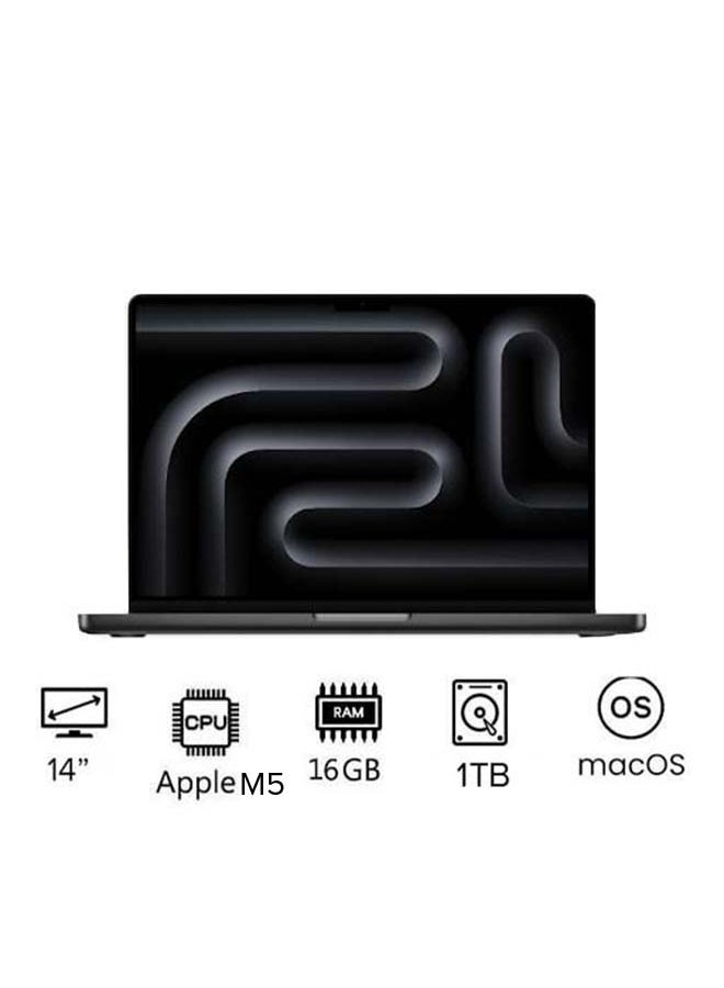 Apple New M5 Macbook Pro 2025 MDE14 Laptop With 14‑inch XDR Retina Display, M5 chip with 10-core CPU, 10-core GPU Processor/16GB RAM/1TB SSD/MacOS English/Arabic Space Black - Image 1