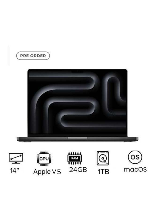 Apple New M5 Macbook Pro 2025 MDE34 Laptop With 14‑inch XDR Retina Display, M5 chip with 10-core CPU, 10-core GPU Processor/24GB RAM/1TB SSD/MacOS English/Arabic Space Black - Image 1