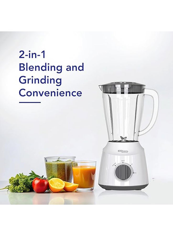 سوبر جنرال خلاط وطاحونة 2 في 1 بسعة 1.5 لتر، شفرات من الفولاذ المقاوم للصدأ، 400 واط، سرعتين، تحكم شخصي بالنبض، متين، سهل الغسل، أبيض، SGBG70D - Image 2