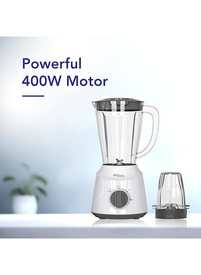 سوبر جنرال خلاط وطاحونة 2 في 1 بسعة 1.5 لتر، شفرات من الفولاذ المقاوم للصدأ، 400 واط، سرعتين، تحكم شخصي بالنبض، متين، سهل الغسل، أبيض، SGBG70D - Image 3
