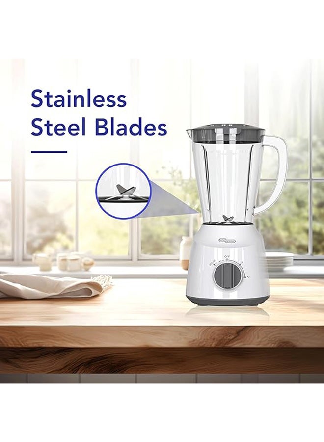 سوبر جنرال خلاط وطاحونة 2 في 1 بسعة 1.5 لتر، شفرات من الفولاذ المقاوم للصدأ، 400 واط، سرعتين، تحكم شخصي بالنبض، متين، سهل الغسل، أبيض، SGBG70D - Image 4