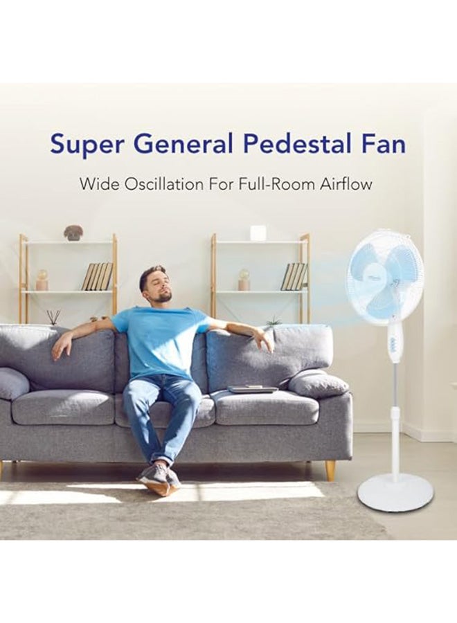 سوبر جنرال مروحة قائمة، دوران، ارتفاع قابل للتعديل يصل إلى 140 سم، 3 سرعات، قائمة بذاتها، موفرة للطاقة، بيضاء، SGSF28M - Image 5