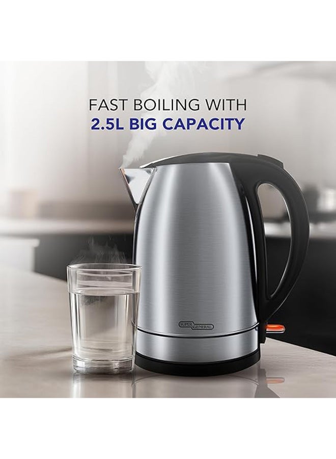 سوبر جنرال غلاية كهربائية سعة 2.5 لتر، فتح غطاء تلقائي، 1850–2200 واط، تسخين سريع، مقاومة للتآكل، ميزة إيقاف التشغيل التلقائي للسلامة، حماية من الغليان الجاف، هيكل من الفولاذ المقاوم للصدأ، SGK318SS - Image 2