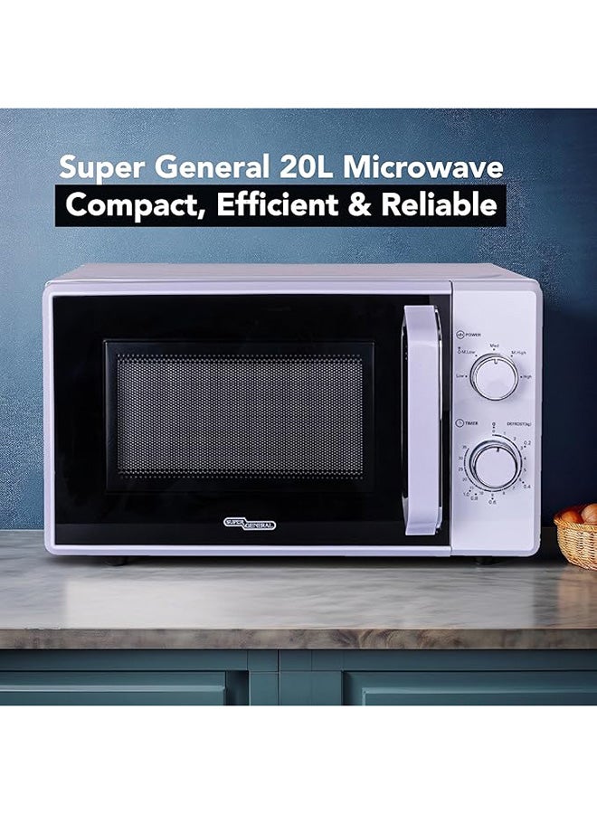 سوبر جنرال فرن ميكروويف سعة 20 لتر، 700 واط، 5 مستويات طاقة ميكروويف، مؤقت مطبخ لمدة 35 دقيقة، إذابة، إشارة انتهاء الطهي، مؤقت إذابة، أبيض، SGMM921NHW - Image 2