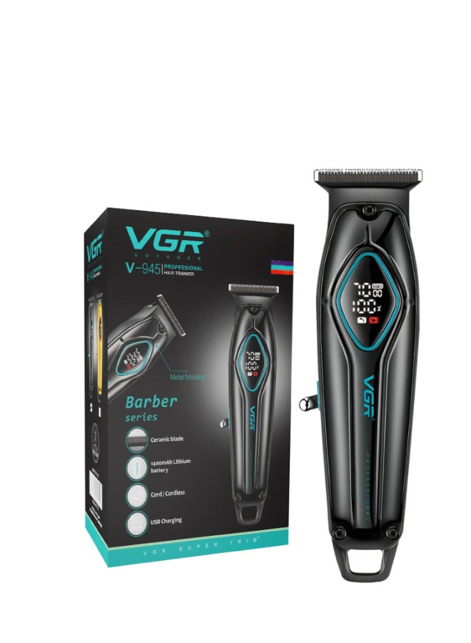 VGR V-945 Professional Metal Body Digital Display 7000RPM Ceramic & Powder Metallurgic blade Pro Li Outliner Electric Cordless Clipper Grooming Kit T-Blade Close Cutting 0mm Bald Head 180 min Black - Image 1