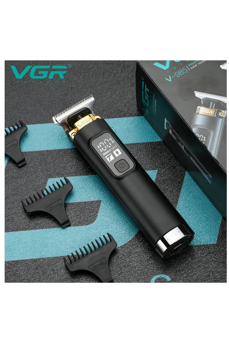 VGR V-985 Limited Edition Professional Hair Clipper, Salon Trimmer with Turbo Mode, Digital Display, Springless Blades, 3 Cutting Combs, 200min Runtime,1500mAh Lithium Battery - Black - Image 1