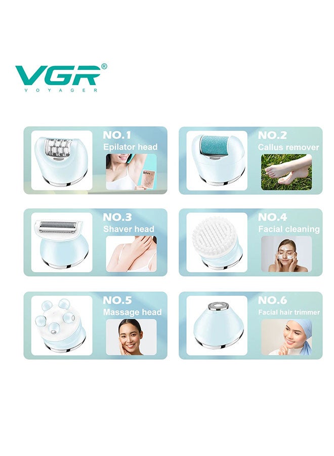 في جي آر مجموعة العناية النسائية الاحترافية V-733، جهاز إزالة الشعر للنساء للعناية بالجسم بالكامل | مجموعة العناية 6 في 1، شاشة LED، 90 دقيقة من وقت التشغيل وبطارية ليثيوم 600 مللي أمبير مع مقاومة للماء IPX 7، ضمان لمدة سنة - Image 4