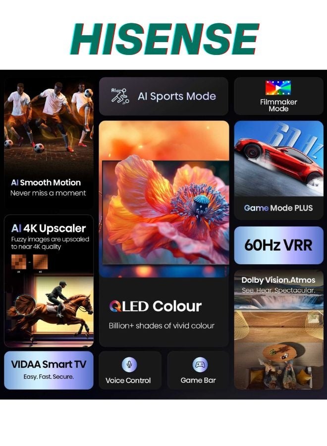 هايسنس تلفاز هايسنس 85 بوصة QLED 4K الذكي: حول غرفة المعيشة الخاصة بك إلى مساحة سينمائية | ألوان كوانتم دوت الزاهية، دولبي فيجن وأتموس، HDR10، وضع الألعاب، نظام VIDAA الذكي (85Q6Q) - Image 3
