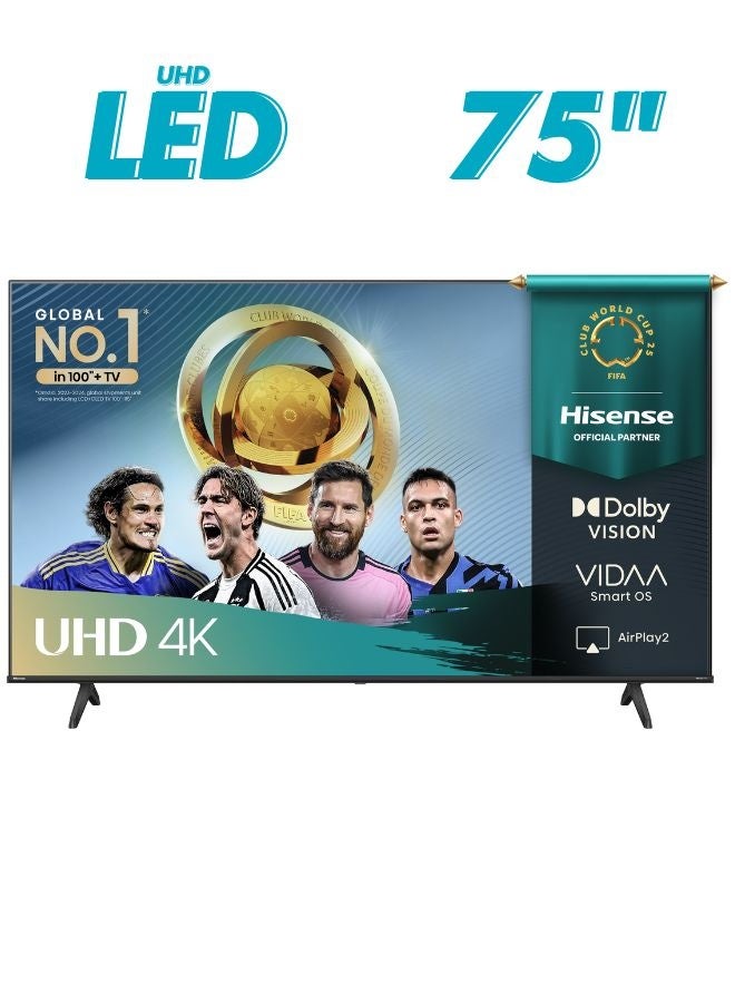 Hisense 75-Inch 4K UHD Smart TV – Immersive Entertainment with Dolby Vision, Dolby Audio & Game Mode Plus | VIDAA OS, Wi-Fi, Bluetooth, Netflix & YouTube (75A61Q - 2025 Model) 75A61Q Black