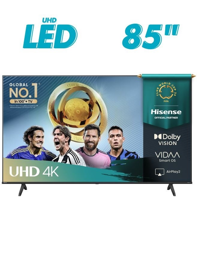 Hisense 85-Inch 4K UHD Smart TV – Immersive Entertainment with Dolby Vision, Dolby Audio & Game Mode Plus | VIDAA OS, Wi-Fi, Bluetooth, Netflix & YouTube (85A61Q - 2025 Model) 85A61Q Black