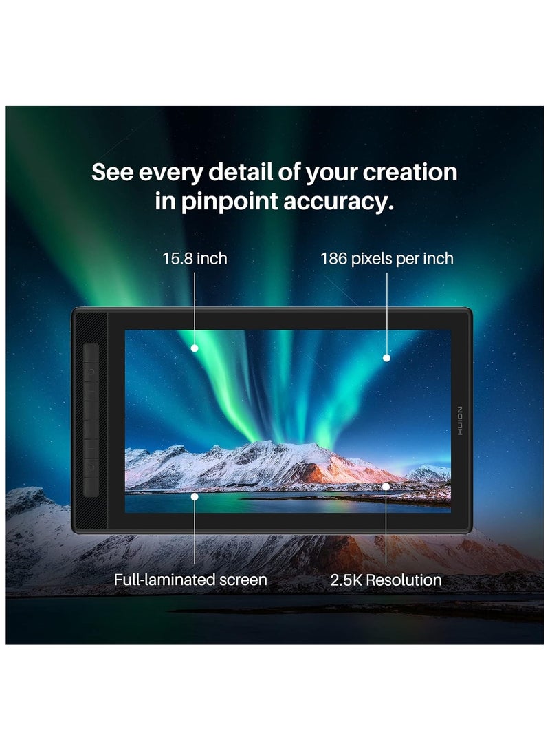 HUION Kamvas Pro 16 2.5K QHD Drawing Tablet – 15.8" QLED Pen Display with Full Lamination, Battery-Free Stylus Black - Image 2