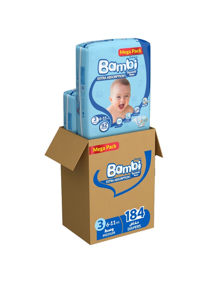 سانيتا بامبي حفاضات أطفال حجم 3 متوسطة 184 حفاضة - Image 1