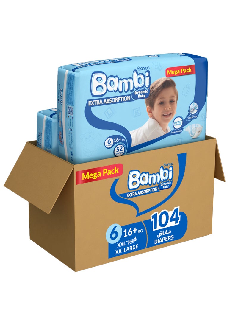 Sanita Bambi Baby Diapers Size 6 XXL 104 Diapers - Image 1