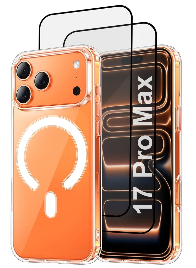 MARGOUN 3 Packs Magnetic Clear Case for iPhone 17 Pro Max - One Case Two 3D Screen Protectors - MagSafe Compatible Shockproof TPU Drop Protection Slim Transparent Cover Clear-3 - Image 1