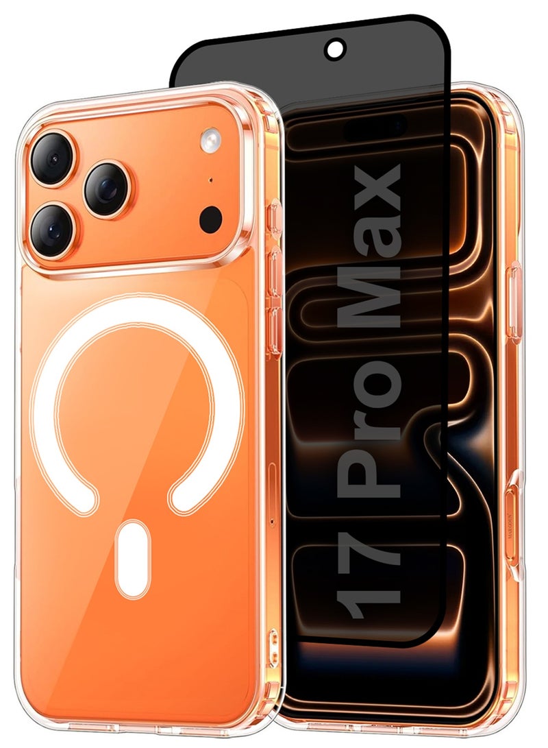 MARGOUN 2 Packs Magnetic Clear Case for iPhone 17 Pro Max - One Case One Privacy Screen Protector - MagSafe Compatible Shockproof TPU Drop Protection Slim Transparent Cover Clear-4 - Image 1