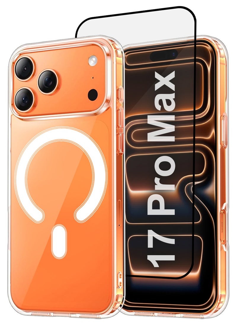 MARGOUN 2 Packs Magnetic Clear Case for iPhone 17 Pro Max - One Case One 3D Screen Protector - MagSafe Compatible Shockproof TPU Drop Protection Slim Transparent Cover Clear-2 - Image 1