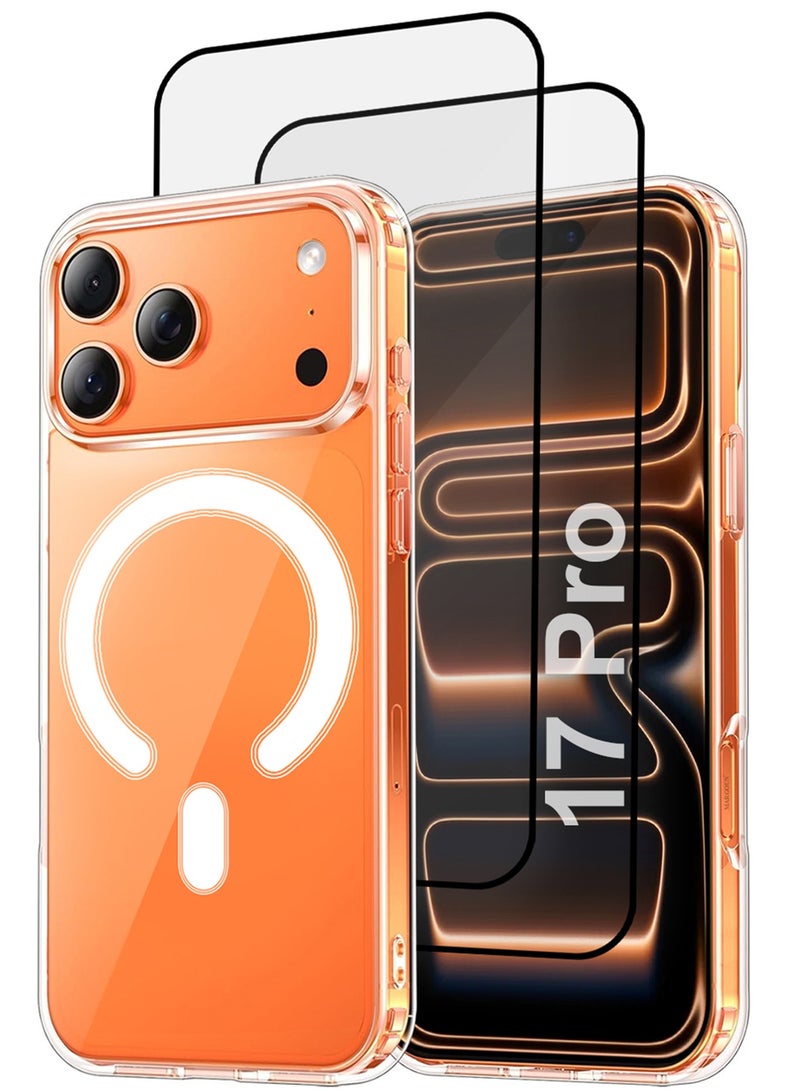 MARGOUN 3 Packs Magnetic Clear Case for iPhone 17 Pro - One Case Two 3D Screen Protectors - MagSafe Compatible Shockproof TPU Drop Protection Slim Transparent Cover Clear-3 - Image 1