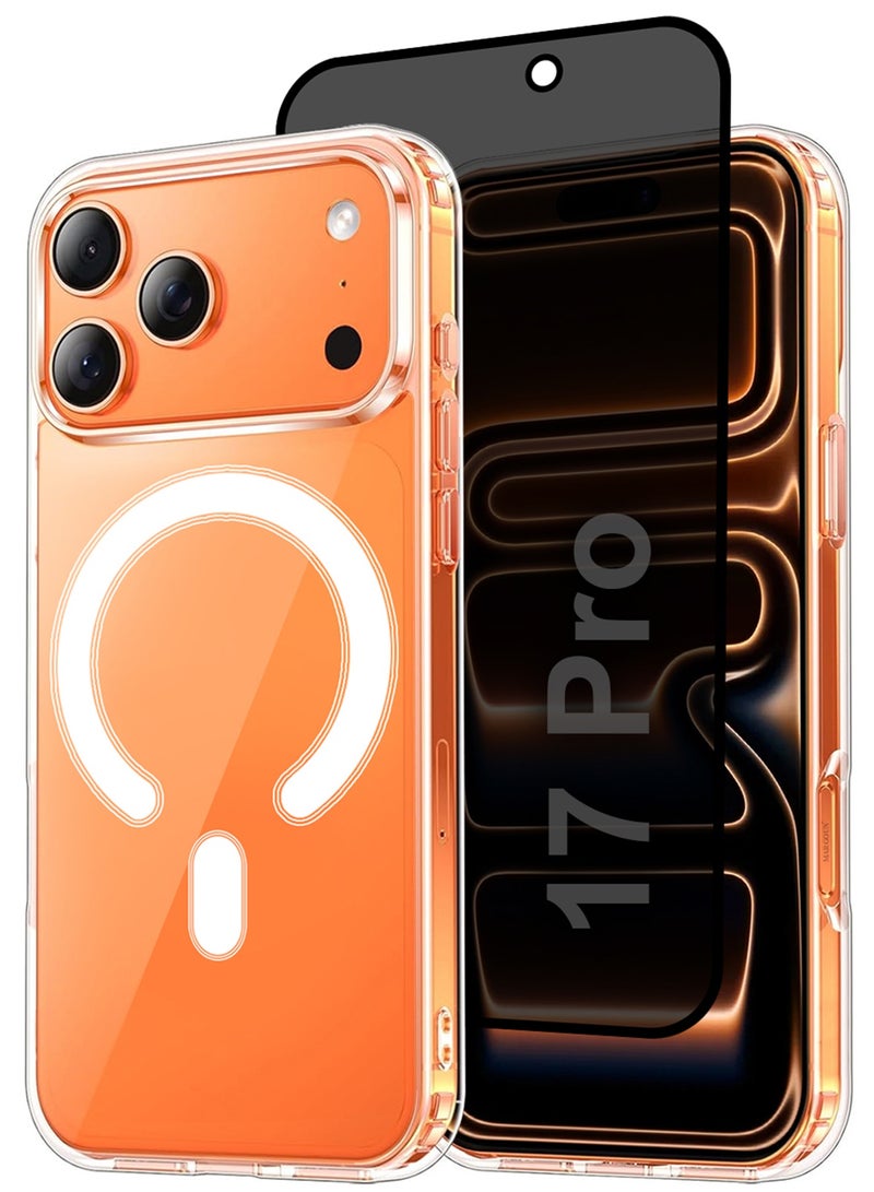 MARGOUN 2 Packs Magnetic Clear Case for iPhone 17 Pro - One Case One Privacy Screen Protector - MagSafe Compatible Shockproof TPU Drop Protection Slim Transparent Cover Clear-4 - Image 1