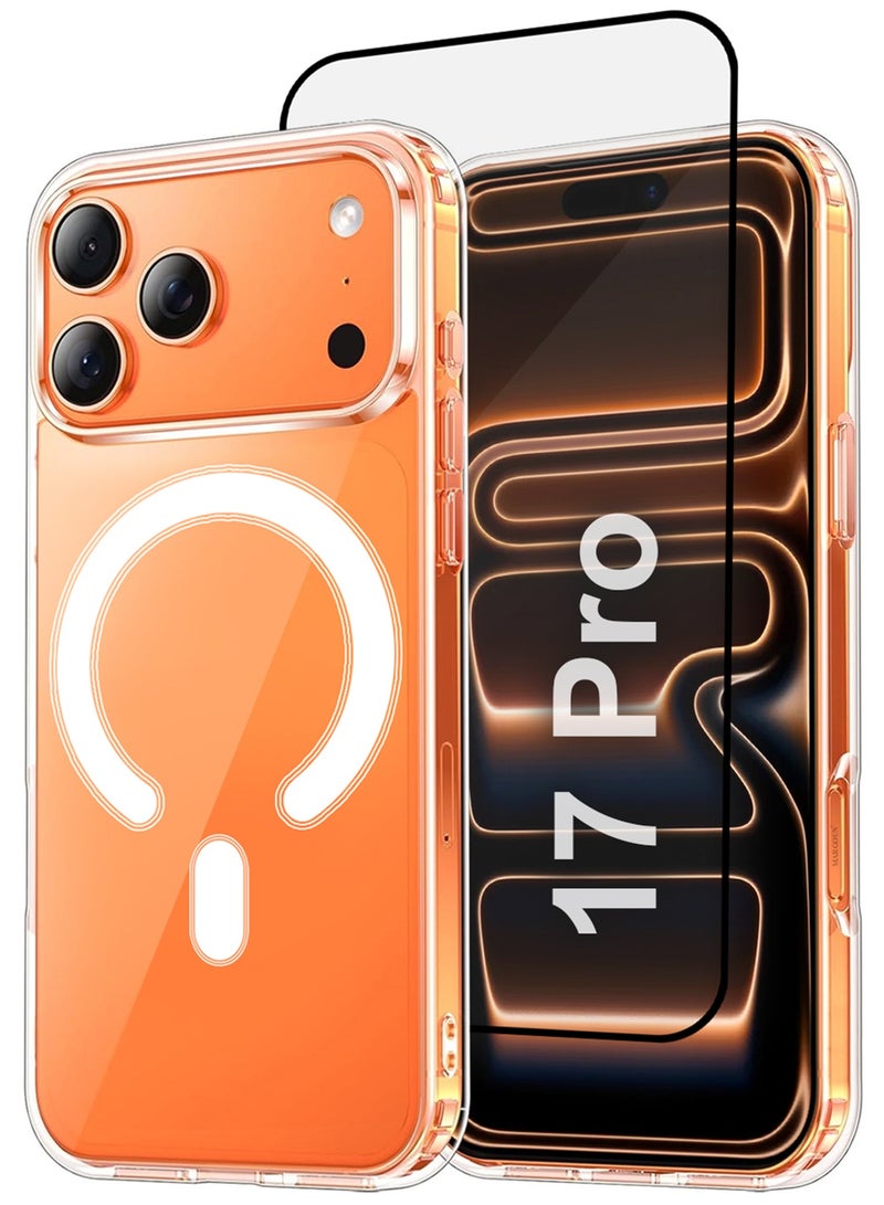 مارجون 2 Packs Magnetic Clear Case for iPhone 17 Pro - One Case One 3D Screen Protector - MagSafe Compatible Shockproof TPU Drop Protection Slim Transparent Cover Clear-2 - Image 1