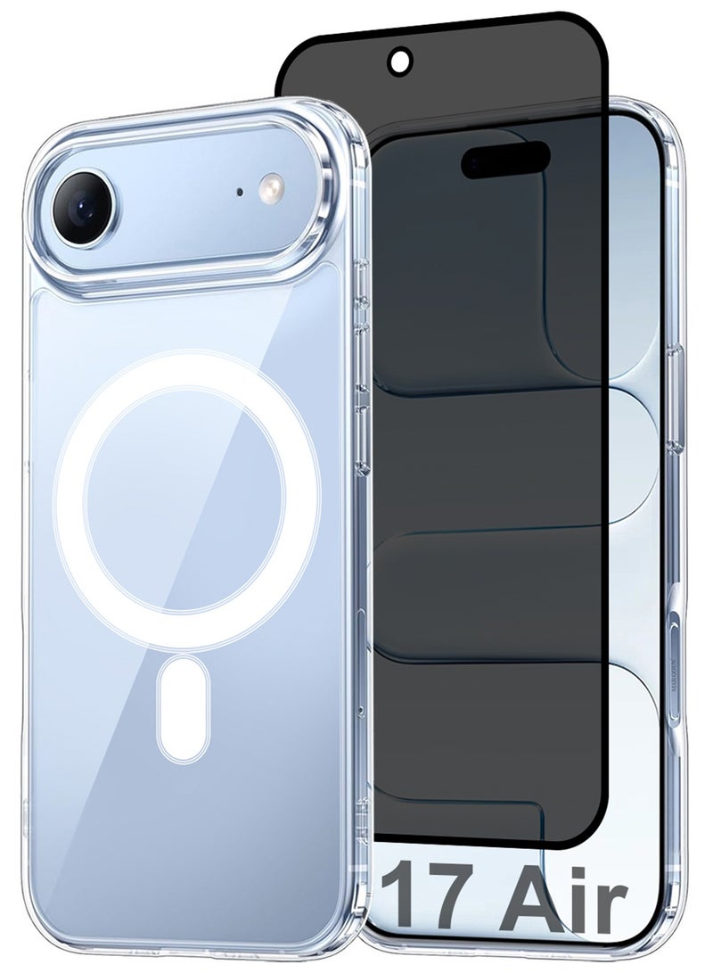 MARGOUN 2 Packs Magnetic Clear Case for iPhone 17 Air - One Case One Privacy Screen Protector - MagSafe Compatible Shockproof TPU Drop Protection Slim Transparent Cover Clear-4 - Image 1