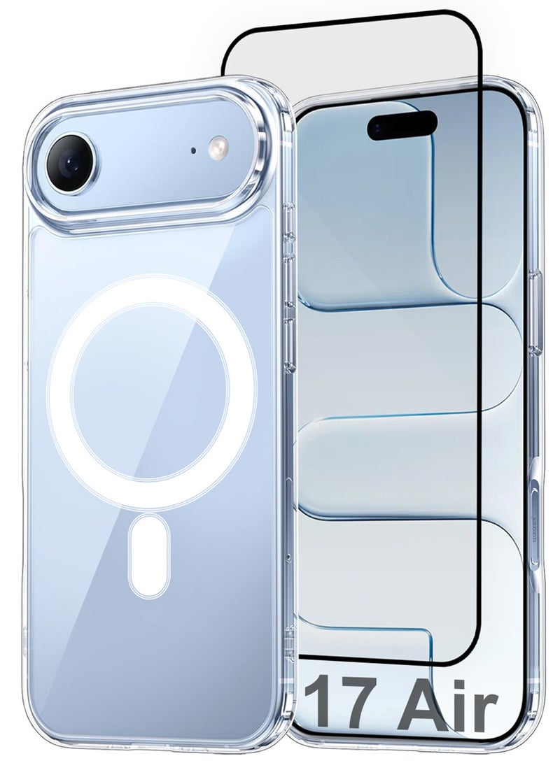 MARGOUN 2 Packs Magnetic Clear Case for iPhone 17 Air - One Case One 3D Screen Protector - MagSafe Compatible Shockproof TPU Drop Protection Slim Transparent Cover Clear-2 - Image 1