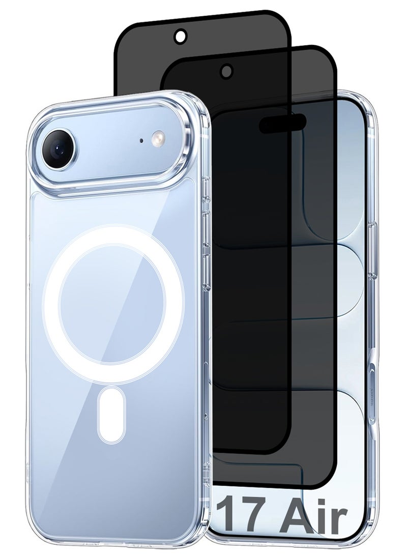 مارجون 3 Packs Magnetic Clear Case for iPhone 17 Air - One Case Two Privacy Screen Protectors - MagSafe Compatible Shockproof TPU Drop Protection Slim Transparent Cover Clear-5 - Image 1