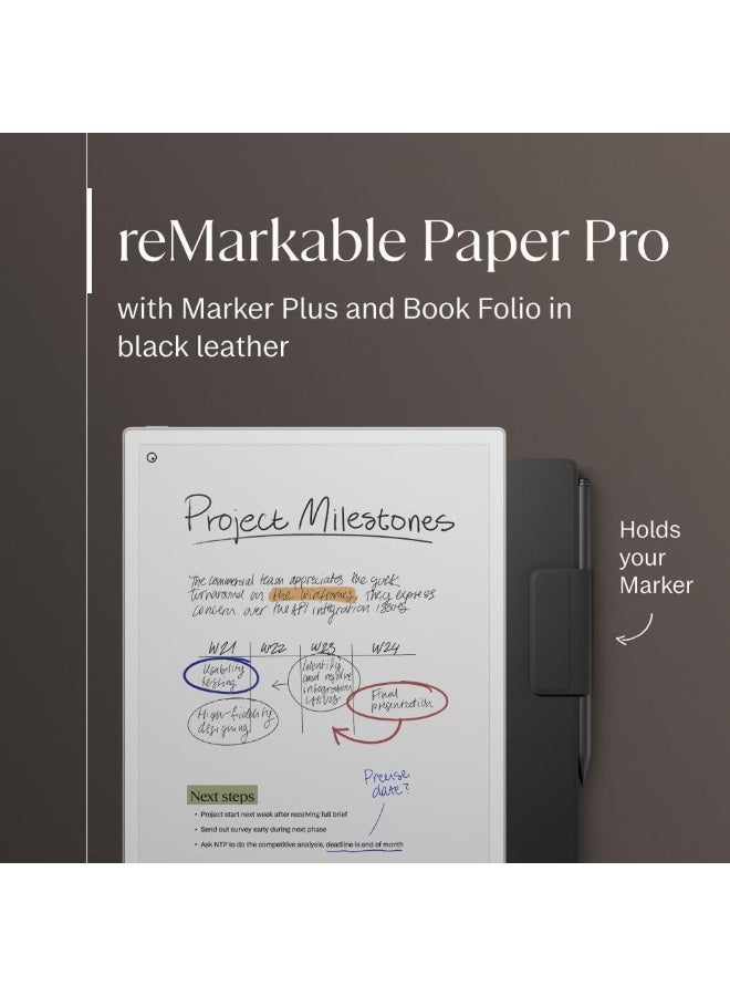 reMarkable Paper Pro Tablet 11.8-inch & Marker Plus Pen with Eraser and a Book Folio Cover in Black Leather - Image 2