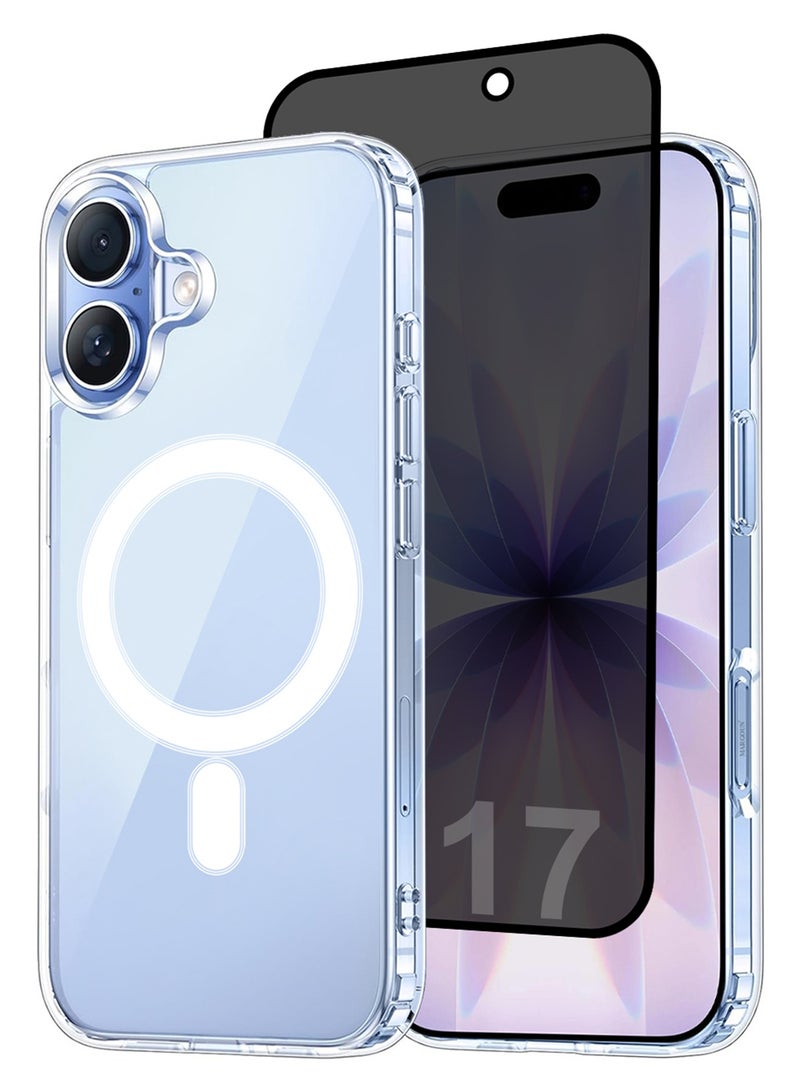MARGOUN 2 Packs Magnetic Clear Case for iPhone 17 - One Case One Privacy Screen Protector - MagSafe Compatible Shockproof TPU Drop Protection Slim Transparent Cover Clear-4 - Image 1