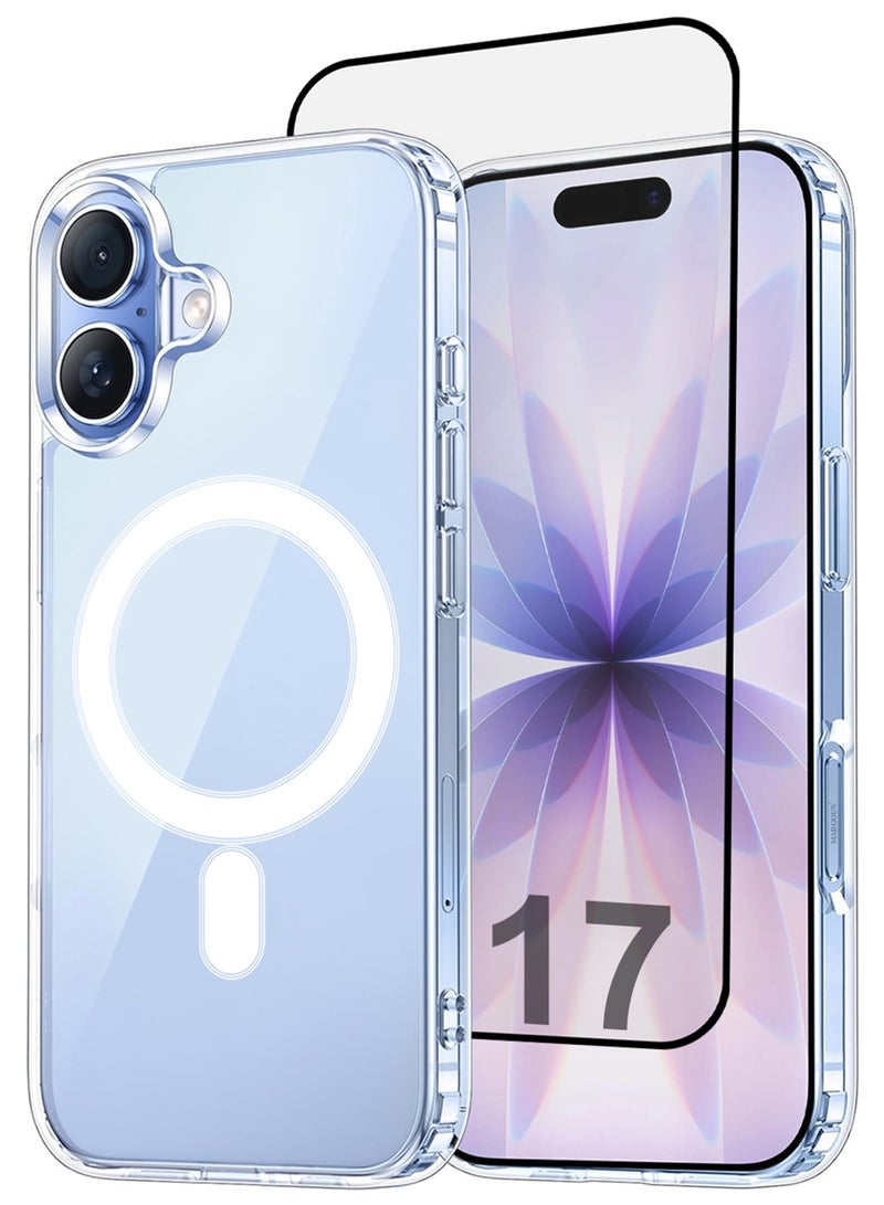 MARGOUN 2 Packs Magnetic Clear Case for iPhone 17 - One Case One 3D Screen Protector - MagSafe Compatible Shockproof TPU Drop Protection Slim Transparent Cover Clear-2 - Image 1