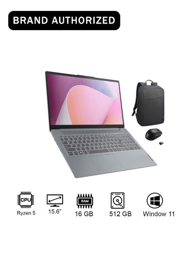 Lenovo IdeaPad Slim 3 Laptop With 15.6-Inch Full HD Display,AMD Ryzen 5 5625U Processor/16GB RAM/512GB SSD/AMD Radeon Graphics/Windows 11 Home With Backpack & Mouse Arctic Grey - Image 1