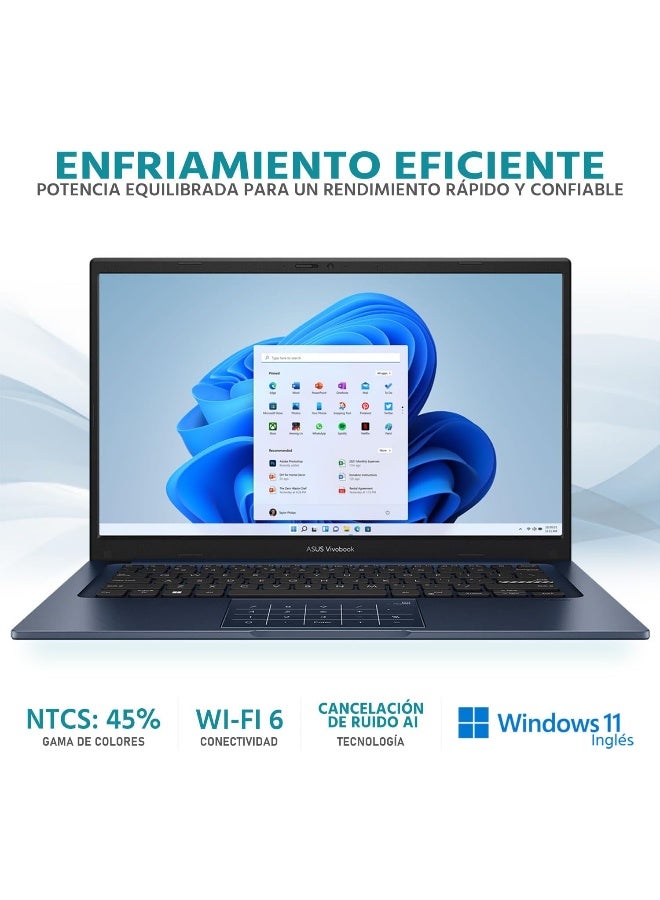 أسوس (Upgraded Version) Vivobook 14 (2025) -13th Gen Laptop - Intel Core i7-1355U / 14inch FHD Display / 12GB RAM / 512GB SSD / Intel UHD Graphics / Wi-Fi 5 / Windows 11 Home / Quiet Blue English/Arabic Quiet Blue - Image 3