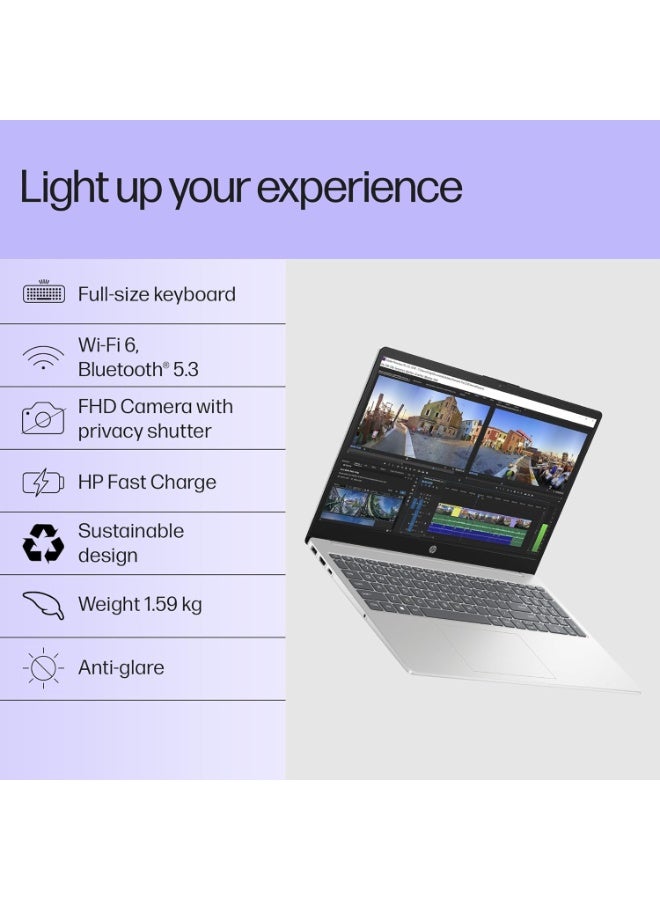 HP 15 Business Laptop With 15-Inch Full HD Display,Core i3-1315U Processor/8GB RAM/256GB SSD/Intel UHD Graphics/Windows 11With free Office 365 + Concumix mousepad English silver - Image 2
