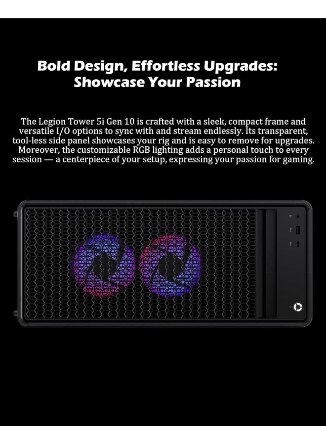 Lenovo Legion Tower 5i Gen 10 Gaming Desktop, Intel Core Ultra 9 275HX, 64GB RAM, 4TB SSD, NVIDIA GeForce RTX 5070 Ti 16GB, Windows 11 Pro Black - Image 3