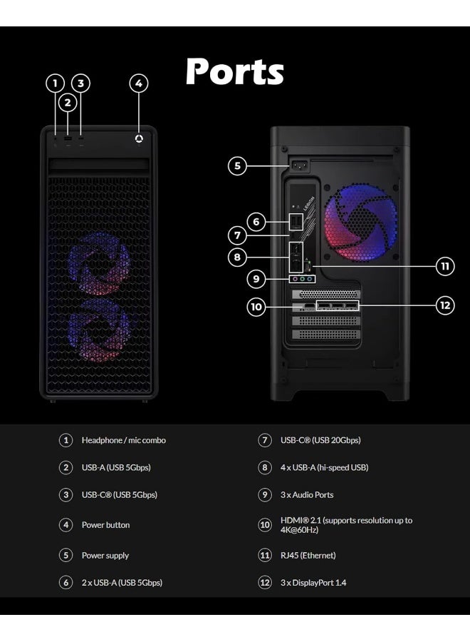Lenovo Legion Tower 5i Gen 10 Gaming Desktop, Intel Core Ultra 9 275HX, 64GB RAM, 1TB SSD, NVIDIA GeForce RTX 5070 Ti 16GB, Windows 11 Pro + Life Time Office 2024 Black - Image 5