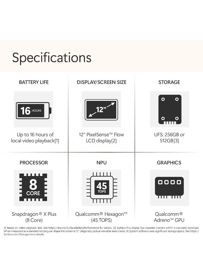 Microsoft Surface Pro 12 Copilot+ PC, Snapdragon X Plus 8-Core Processor, 16GB RAM, 256GB SSD, 12 Inch 2196 x 1464 QHD Touchscreen, Windows 11 Home English/Arabic Platinum - Image 2